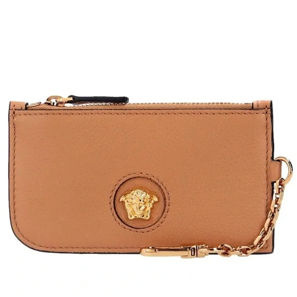 Versace unisex La Medusa caramel Vitello keychain card holder wallet charm NEW - Picture 1 of 11